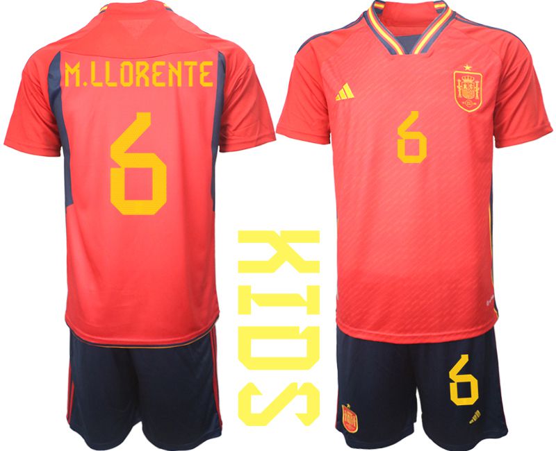 Youth 2022 World Cup National Team Spain home red #6 Soccer Jersey->youth soccer jersey->Youth Jersey